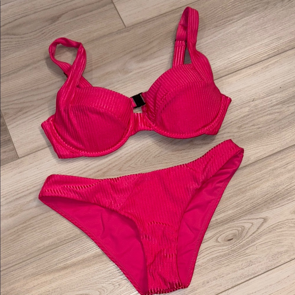 Hot Pink Underwire Bikini Set with Adjustable Straps